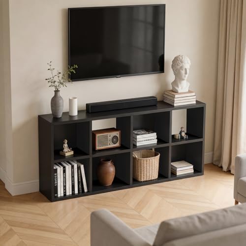 LUCKLIFE 8-Cube Storage Organizer, Modular Bookcase Shelf with Vertical or Horizontal Use, Fits 11×11" Bins, Optional Back Panels, for Living Room, Office, Black - Image 3