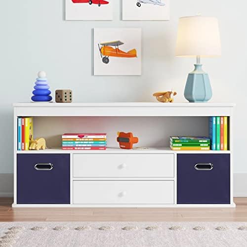 Fabric Cubby Storage Bins，13x13x13 Inches ，Cube Organizer Bins Foldable Storage Bins with Dual Handles Fabric Organizer Bins and Basket Storage Box，Set of 3 ，Navy Blue - Image 5