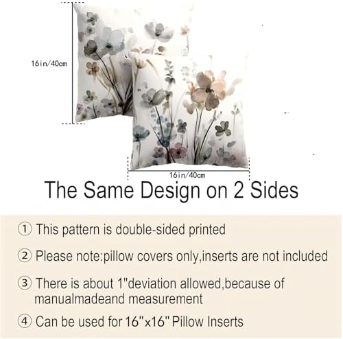 Flower Throw Pillow Covers 16x16 Set of 2, Flowers Pillow Cushion Cases,Decorative Square Pillowcases for Sofa Couch Bedroom Living Room Car - Image 3
