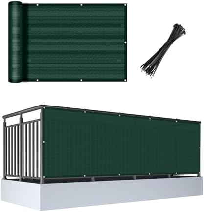 Balcony Privacy Screen Fence UV Protection, Customized 3'x15' Dark Green by CoolArea