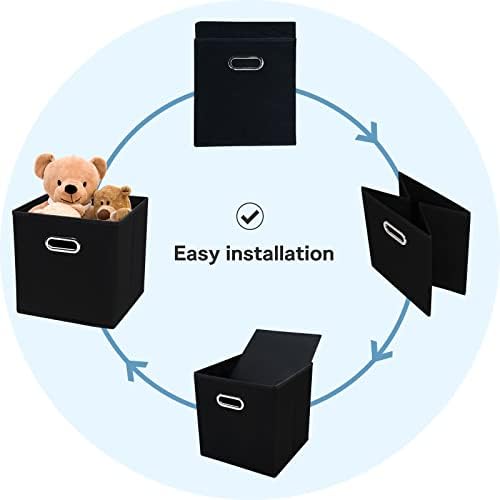 Black Fabric Cubby Storage Bins,13x13x13 Inches ,Cube Organizer Bin Foldable Storage Boxes with Dual Handles Fabric Organizer Box and collapsible Storage basket,Set of 6,Black - Image 5