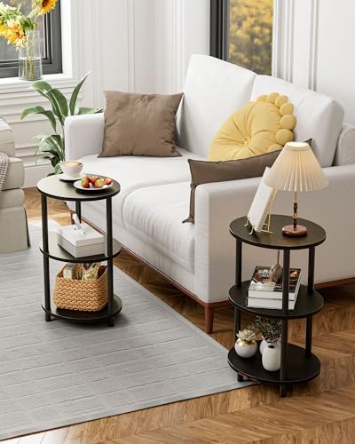 Round Pedestal End Table - 3-Tier Oval Accent Table for Small Spaces, Rustic Wood and Metal Couch Side Table, Nightstand for Bedroom or End Table Living Room, Easy to Assemble, Charcoal Wenge - Image 6
