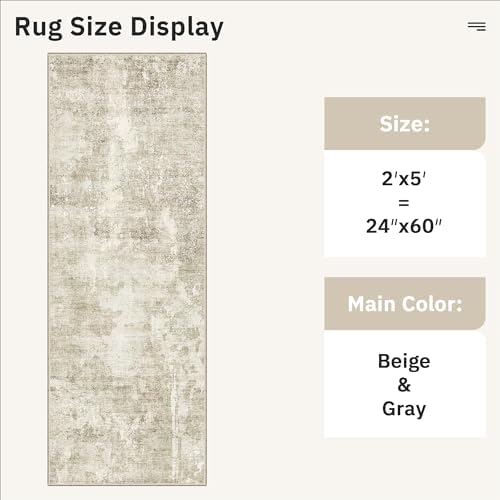 Soalmost Abstratc Runner Rug 2x5 Washable Kitchen Entry Runners Beige/Gray - Image 5