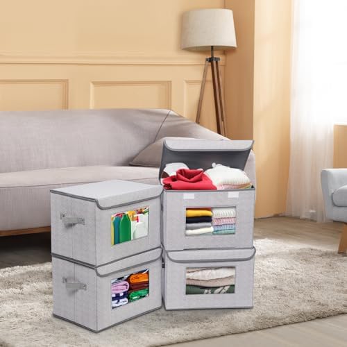 Univivi Fabric Closet Storage Bins with Lids for Shelves 4 Pack, Gray - Image 6