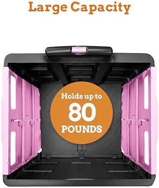 Inspired Living Ultra-Slim Rolling Collapsible Storage Pack-N-Roll Utility-carts, with Telescopic Handle, for Home, Garden, Shopping, Office, School use, Large, Pink & Black - Image 3