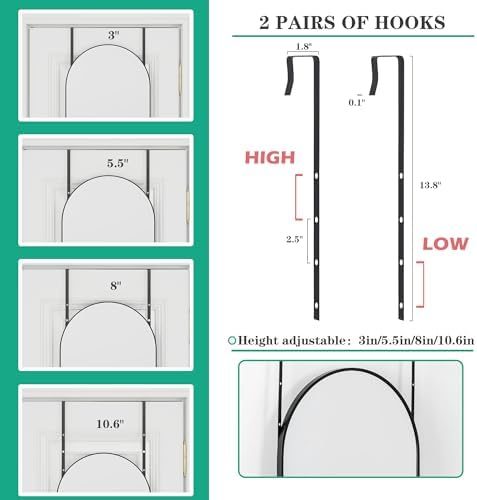 Over the Door Mirror Full Length, 48"x14"Door Hanging Mirror Full Length Arch Mirror, Behind the Door Wall Mirror, Back of Door for Closet Bedroom Living Room, Black - Image 4