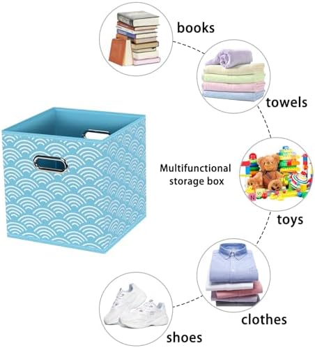 Fabric storage bins Cubes, Fabric Cube Organizer with Handle, Foldable Cube Bins for Cloth or Accessary Storage, 11x11x11, Set of 3, (Blue clouds) - Image 3