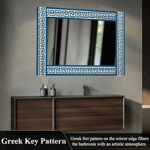 funlife Greece Pattern Peel and Stick Wall Border Stickers, Self Adhesive Skirting Wall Waist Line Decal for Bathroom Wall Vanity Mirror, 78.74"X3.93" Brushed Blue 5 Rolls - Image 2