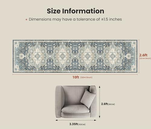 AMADA HOMEFURNISHING 2'6"x10' Washable Area Rug, Low-Profile Entryway Rug with Non-Slip Backing & Durable Edge Binding, Vintage Rug Pattern, Small Rugs for Entryway, Kitchen & Living Room - Image 2