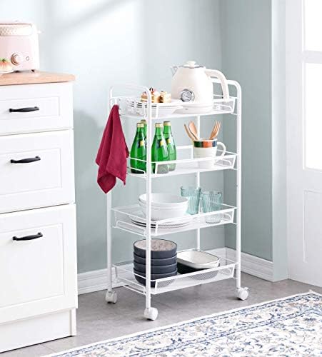JANE EYRE Rolling Utility Storage Rack Cart on Wheels, Trolley Carft cart, Multi-Purpose Organizer Shelf (White, 4 Tier)… - Image 2