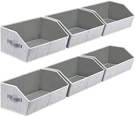 Homsorout Closet Organizers Bins 6 Packs - Large Closet Shelf Organizer with Handles, Fabric Trapezoid Storage Bins, Collapsible Storage Cubes for Clothes, Towels, Light Gray by Homsorout