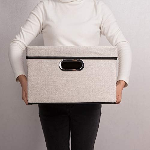 PRANDOM Foldable Storage Bin with Lid [3-Pack] Linen Fabric Decorative Storage Box Organizer Container Basket Cube with Handles Divider for Closet Office Living Room Light Grey(14.9x9.8x9.8) - Image 7