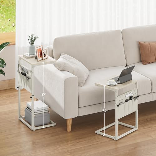 Vagusicc C Shaped End Table, 32'' Tall Side Table for Couch, Adjustable Height Small Couch Side Table for Small Spaces, End Table Slide Under Sofa Table TV Tray Table Arm Table for Living Room - Image 7