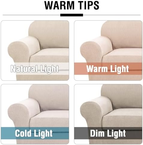 H.VERSAILTEX 4 Piece Stretch Couch Covers for 3 Cushion Couch Sofa Furniture Slipcovers Feature Upgraded Thicker Jacquard Fabric (Sofa, Natural) - Image 3