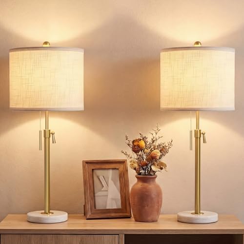 Qingmiao Gold Table Lamps Set of 2, 22" to 30" Adjustable Nightstand Lamps for Bedroom, Dimmable End Table Lamps for Living Room Console Entry Farmhouse Home Decor, New House Warming Gifts by Qingmiao