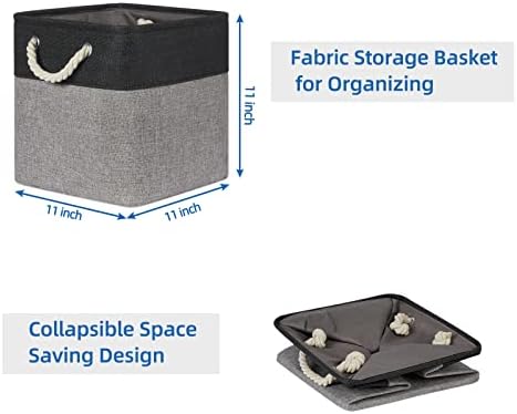 Temary Storage Baskets 4 Pack Fabric Storage Cubes Basket for Organizing, Collapsible Cloth Baskets with Handles for Shelves, Home, Closet (Black&Gray) - Image 7