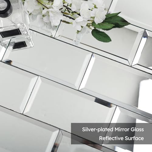 Diflart Peel and Stick Mirror Backsplash, Silver, 4x8 Inch, Beveled Mirror Subway Kitchen Bar Wall Tile (5.8 Sq.ft, 26 Pcs) - Image 5