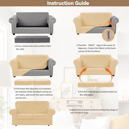 WEERRW Velvet Stretch 3 Pieces Couch Cover for Sofa Washable, Champagne - Image 6