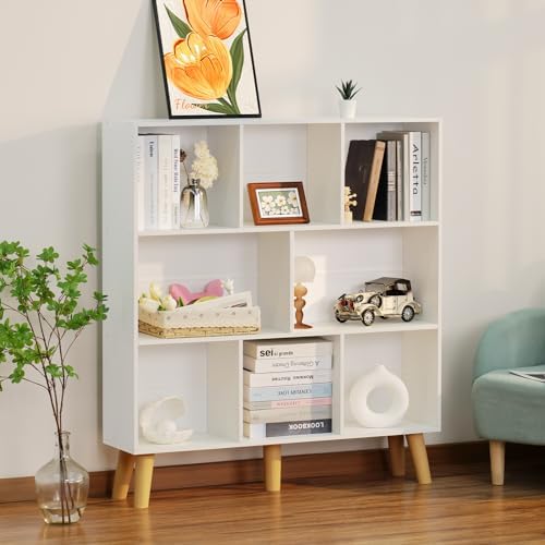 YAHARBO 8 Cube White Bookshelf,3 Tier Book Shelf with Legs,Modern Minimalist Bookcase,Open Book Shelves Storage Organizer,Frees Standing Wooden Display Bookcases for Small Space,Bedroom,Living Room - Image 4
