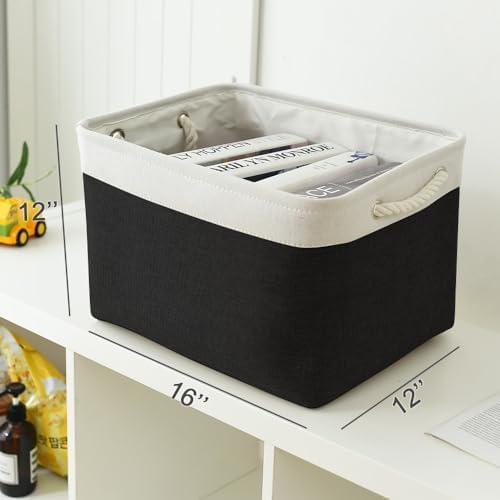 TheWarmHome Storage Basket for Gifts Empty - Large Cubes 3 Pack 15.8x11.8x11.8 inch Storage Bins for Organizing Book Cloth Bathroom Toy (White & Black) - Image 5
