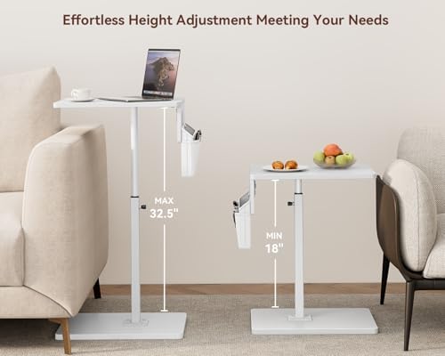 Vagusicc Sofa Armrest Tray Table for Couch - 360° Swivel Height Adjustable Side Table for Small Spaces, Snack Side Table for Bed or Chair, C Shaped End Table Snack Table for Eating Dinner Laptop - Image 4