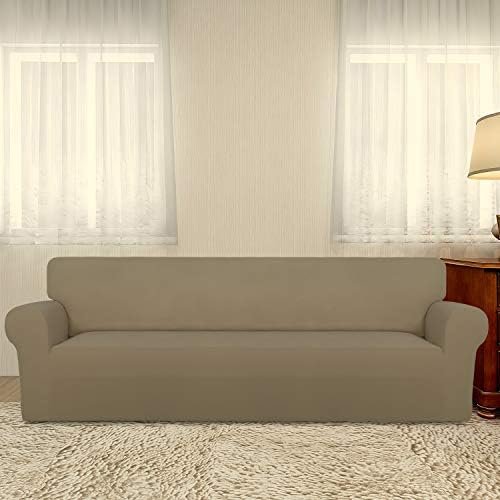 PureFit Stretch Couch Covers for Sofa 4 Seater Slipcovers Tan - Image 2