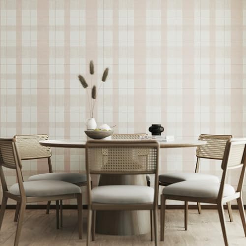 Timeet Modern Peel and Stick Wallpaper Pink Boho Contact Paper Plaid Wallpaper Waterproof Self Adhesive Removable Textured Wall Paper for Bedroom Bathroom Cabinets Wall Decor Vinyl 17.3" x 80" - Image 5
