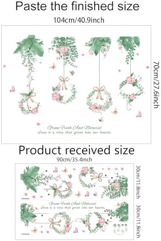 Hanging Green Vine Wall Decals,Succulent Plants Wisteria Floral Flowers Butterflies Birds Wall Stickers, Self-Adhesive Vinyl Removable Living Room Sofa TV Wall Decor - Image 2