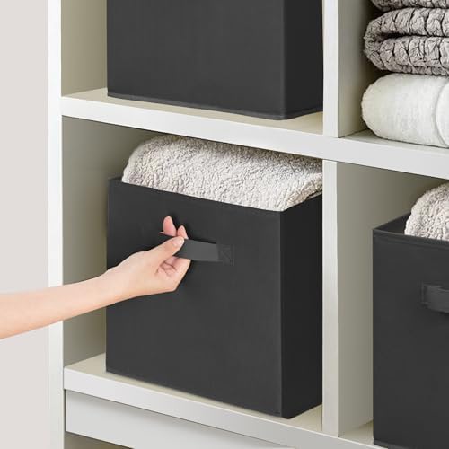 11 Inch Fabric Storage Cubes, Sturdy Foldable Storage Bins, Heavy Duty Cube Organizer for Clothes, Blankets, Shelves, Closets, Bedroom, Living Room, Black, 7 Pack - Image 4