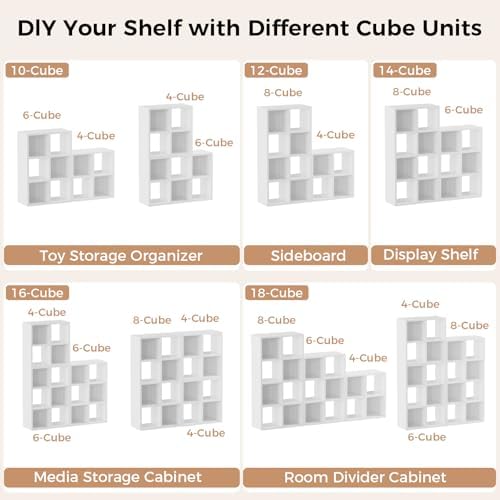LUCKLIFE 9-Cube Storage Organizer, Modular Bookcase Shelf with Vertical or Horizontal Use, Fits 11×11" Bins, Optional Back Panels, for Living Room, Office, White - Image 6