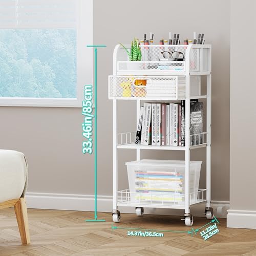 HapiRm Makeup Organizer Storage Cart - 4 Tier Skincare Make Up Storage with Drawer, Rolling Makeup Cart Vanity Organizer Cosmetics Display Cases Holder for Skin Care Perfume Nail Polish Brush - Image 3