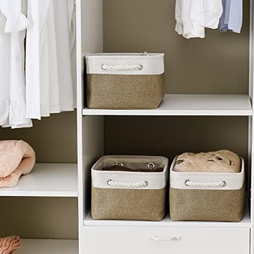 TheWarmHome Storage Basket for Shelves - 1 Pack 14x10x6.7 inch Collapsible Storage Bins Storage Boxes for Organizing for Laundry Closet Gift Cloth Nursery (Whiet & Khaki) - Image 2