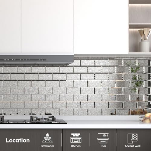 Diflart Peel and Stick Mirror Backsplash, Antique, 3x6 Inch, Beveled Mirror Subway Kitchen Bar Wall Tile (5 Sq.ft, 40 Pcs) - Image 2