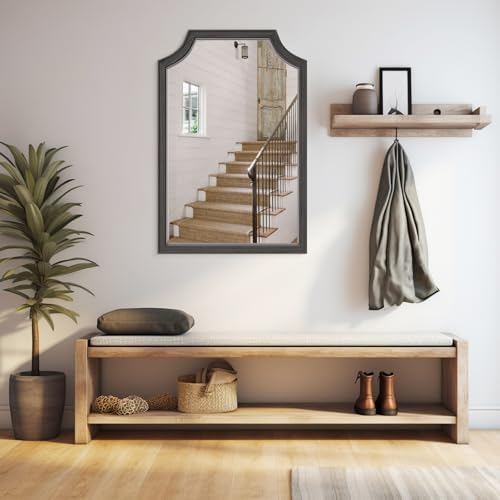 WallBeyond Scalloped Wood Mirror for Small Bathroom Vanity 20x30 Inch Rectangle Wall Mirror Decor for Hallway Bedroom Living Room Home (Black) - Image 3