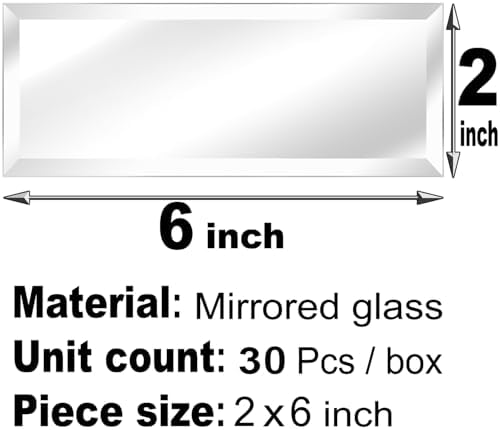 Peel and Stick Beveled Glass Tile. 6x2 Inch Mirror Backsplash Tiles. Cute Mirror Strip Tile for Kitchen, Bathroom Wall. 30 Pcs - Image 3