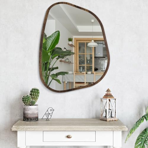 Asymmetrical Accent Mirror for Wall Irregular Oval Wood Frame Modern Unique Wall Mirror Decorative Boho Vanity Bathroom Living Room Bedroom Entryway Hallway Artistic Wavy Mirror Large 26"x18" - Image 4