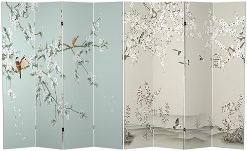 Red Lantern 6 ft. Tall Double Sided Birds and Plum Blossoms Canvas Room Divider 4 Panel Freestanding Folding Privacy Screen Partition and Separator for Modern and Contemporary Bedroom Home Office Dorm by RedLantern