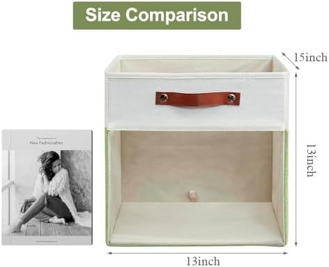 Bagnizer Storage Cubes, 4 Pack Linen Foldable Storage Bins with Clear Window and 2 Handles, 13x15x13 for Shelf Closet, Kallax, Clothes, Books - Green/Off-White - Image 7