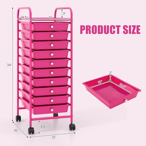 MEDIMALL 10 Drawers Rolling Storage Cart, Multipurpose Craft Storage Cart with Wheels, Mobile Tools Scrapbook Paper Organizer Cart for Office School Home Use - Image 3