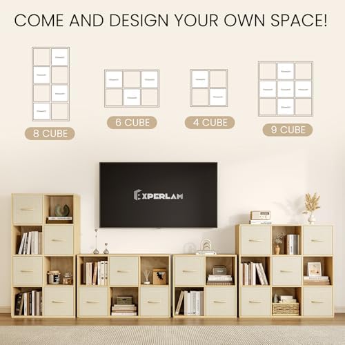 EXPERLAM 6 Cube Storage Organizer - Solid Wood Bookshelf with 3 Storage Bins, Cube Shelf with 2 Removable Back Panels, Vertical or Horizontal Bookcase, Open Book Shelf for Bedroom, Living Room, Office - Image 7