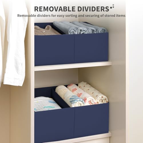 DIMJ Large Closet Shelf Organizer Bins 6 Packs with Handles and Divider, Fabric Trapezoid Storage Baskets, Foldable Clothes Containers Box for Shelf, Towel, Book, Toy, Purse, Hats, Navy Blue - Image 3