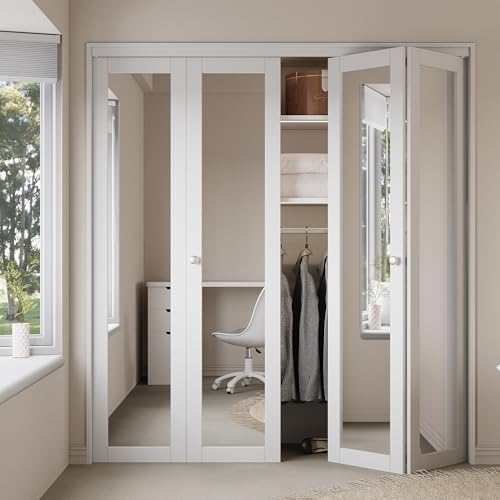 Bifold Doors for 48" x 80" Opening, Mirror Interior Folding Closet, White by CRUTOP