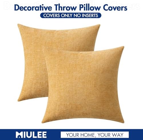 MIULEE Soft Chenille Throw Pillow Covers Beige Yellow 20x20 Inch Pack of 2 - Image 6