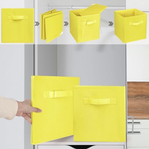 2 Pcs Storage Cubes, 10.5 Inch Collapsible Storage Bins, Fabric Foldable Bins for Organization, Durable Storage Bins for Closet, Shelves, Offices (Yellow) - Image 4