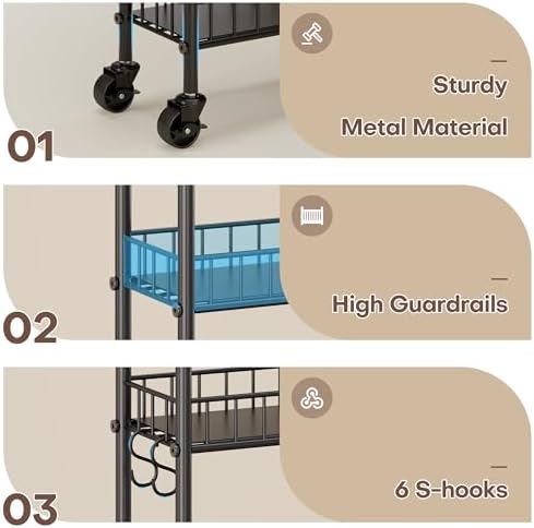 Slim Rolling Storage Cart with Wheels, Metal 6 Tier Spice Rack Mobile Shelving Unit Organizer Kitchen Utility Cart for Office Bathroom Kitchen Laundry Room Narrow Places (6inches) - Image 6