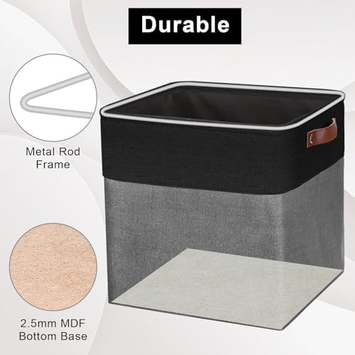 Bagnizer 13x13 Cube Storage Bins, Collapsible Fabric Storage Box, 4 Pack Closet Baskets with Handles for Organizing, Shelf, Toys, Clothes, Home, Office, Nursery (Grey&Black) - Image 4