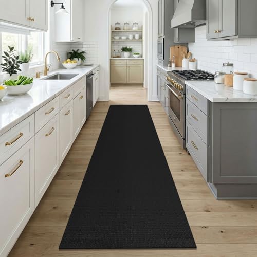 KOZYFLY Black Runners for Hallway 3x9, Wide Washable Runner Rug, Woven Non Slip Kitchen Runner, Braided Entryway Rug, Floor Carpet for Foyer, Bedroom, Hall, Black/Dark Grey - Image 2