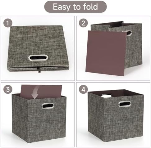 Posprica Storage Basket Bins,13×13 Foldable Storage Boxes Containers for Closet Organizer Shelf Cabinet Bookcase,Thick Fabric Drawer with Shimmer,4pcs,Brown - Image 4