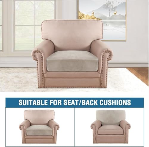 H.VERSAILTEX Velvet Stretch Couch Cushion Cover Plush Cushion Slipcover for Chair Cushion Furniture Protector Seat Cushion Sofa Cover (1 Piece Armchair Cushion Covers, Oatmeal) - Image 3