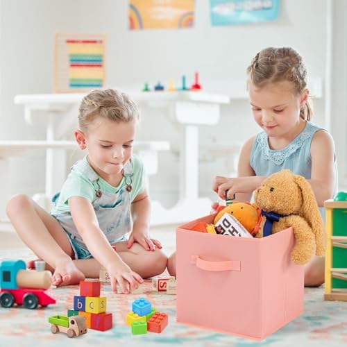 Stero Fabric Storage Bins 6 Pack Fun Colored Durable Storage Cubes with Handles Foldable Cube Baskets for Home, Kids Room, Closet and Toys Organization Peachpuff - Image 5